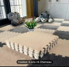 12 pièces – Tapis de sol en mousse puzzle, en peluche, tapis carré moelleux.