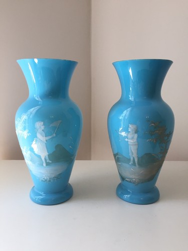 Paire vase opaline - de, bleu