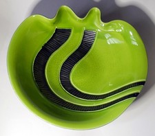 Grande coupe à fruit Elchinger France – céramique Années 50/60 – Vert émaillé
