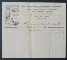 Facture LIBRAIRE MEA 1910 carte Etat-Major entoilage curvimètre map illustrée 52