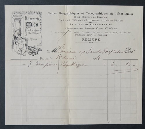 Facture libraire mea - libraire, 1910