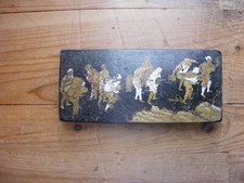 ANCIEN plumier noir papier maché style Napoleon III japonisant- carton bouilli