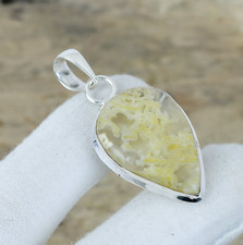 Ancien Mousse Agate Gemme Pendentif 925 Argent Sterling Bijoux Pour Pâques Gifts
