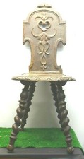 ANCIENNE CHAISE TABOURET CHENE BOIS TOURNEE TRONE DE ROI SCULPTE 