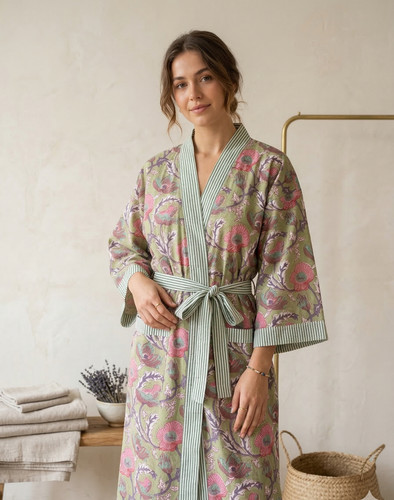 Robe kimono florale verte - robe,