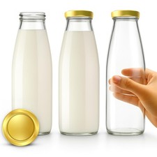 Bouteilles de Lait en Verre avec Couvercles - Lot de 3 x 500ml Bouteilles en ...