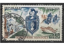 Timbre Obl. YT 1622 Gendarmerie Nation Moto Bateau 1970
