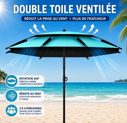 Parasol plage pêche double - de,
