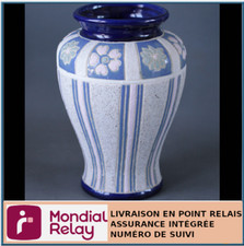 JOLI VASE EN CÉRAMIQUE - POTERIE D'ART - MOTIF FLEURI - HAUTEUR  :  23 cm