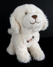 R7. DOUDOU PELUCHE CHIEN BLANC GIPSY 18cm os gris rouge TBE - n' aboie plus