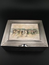 Superbe boîte en argent massif et aquarelle, Risler et carré, Paris. Début XXe.