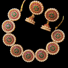Indien Bollywood Mariage Collier & Jhumka Plaqué Or Mariage Kempu Bijoux Jeux