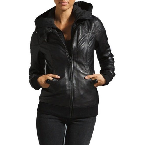 Blouson cuir capuche - cuir,