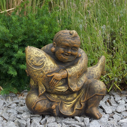 Statue bouddha avec poisson - statue,