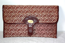 JACQUES FATH Pochette Vintage Ceinture Toile Cuir Imprimé BON ETAT