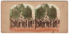 Orchestre enfants musicien trompette Photo Stereo colorisée circa 1865 UK