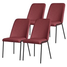 Lot 4 chaises de salle à manger rembourrées rouge polyester pieds en métal