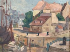 Ancienne Huile / panneau signée HONFLEUR Vue de la lieutenance NORMANDIE France