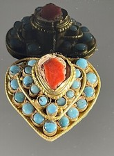 Afghanistan bague coeur vers 1960 bijoux ethnique AFGANISTAN vert and  rouge