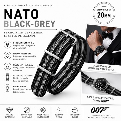 Bracelet montre nato black - nato,