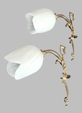 Paire d'appliques murales style Art Deco pate de verre et bronze vintage