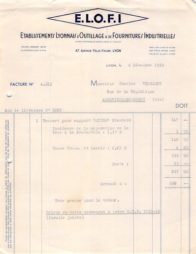 Facture 1950 elofi a - ,