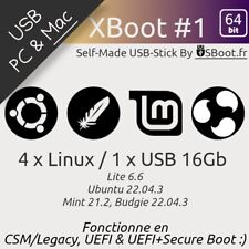 CLÉ USB BOOTABLE LINUX UBUNTU 22.04.3 + MINT 21.2 + LITE 6.6 + BUDGIE 22.04.3  