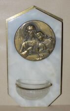 ANCIEN BÉNITIER BRONZE MARBRE ET VERRE MÉDAILLE RELIGIEUSE RUFFONY  