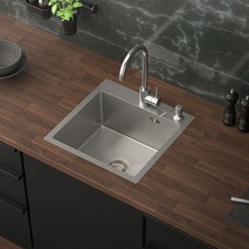 Évier de cuisine à encastrer en acier 45x45 cm avec 2 trous vidage et trop plein