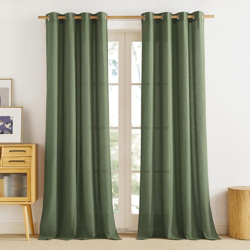 Rideau lin vert oeillets - lin,