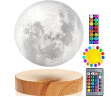 Lampe Lune Lévitante│ VGAzer│3D│Base Bois│Veilleuse LED│Enfant & Adulte