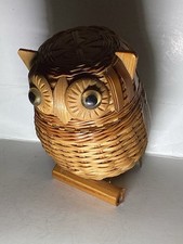 Ancienne Chouette. Boîte à Bijoux en Osier. Travail Artisanal TBE
