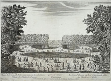 GRAND BASSIN ALLEE THUILLERIE PARIS Gravure VUE OPTIQUE Tuileries BASSET XVIII°
