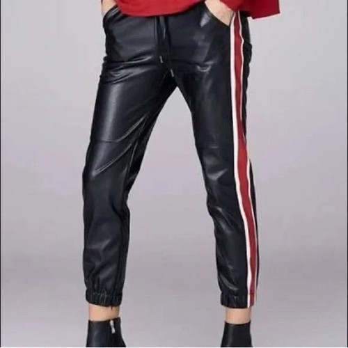 Nouveau pantalon cuir rayé - en,