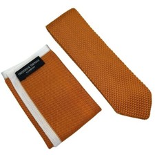 Ensemble De Cravate Et De Pochette Pour Hommes Tricoté Assorti - Orange
