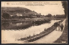 CPA Mareuil-sur-Ay, Les Goisses, péniche wird den Fluss hochgetreidelt 1927 