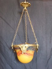 lustre plafonnier style signé " verre d'art de France " verre polychrome bronze