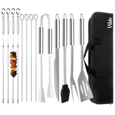 Set Outils Barbecue 14pcs Acier Inox avec Étui Ustensiles Grill Cuisine