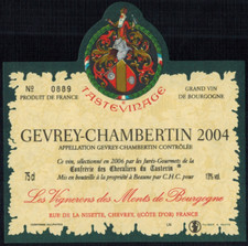 Etiquette de vin Bourgogne(2004)-Chevaliers du Tastevin-Gevrey-Chambertin-R.205