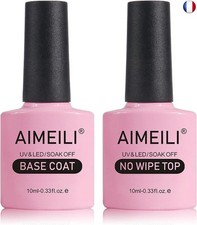 AIMEILI No Wipe Top Coat et Base Coat Semi Permanent - Vernis à Ongles Gel UV 
