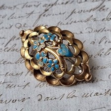 Broche Ancienne Plaqué Or Napoléon III Email Bleu XIXè Gold Filled Brooch 19thC 