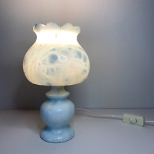 Lampe à poser en albâtre forme tulipe couleur bleu ciel hauteur 28,5cm