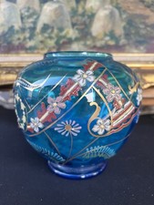 Bonbonnière & Pot Vers 1900 Verre Emaillé Bleu Enamel Glass