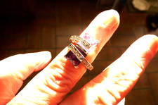 Bague en argent massif avec 2 pierres carrées couleur clair et foncé améthyste