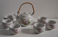 Service à thé, porcelaine de Corée, état neuf, 1 théière, 6 bols, décor liseron