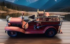 jouet -  voiture  de Pompier -  en tôle -   38cmx14cm Ht 16,5cm  -  1500g