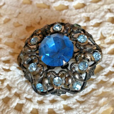 Broche de col ancienne verre bleu Art Deco