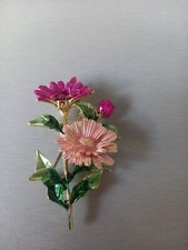 superbe broche fleur métal doré émaillé multicolore