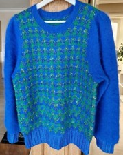  Superbe Pull Angora Bleu Et Vert  modèle Anny Blatt couture  🐇🐇🐇  