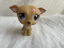 LITTLEST PETSHOP LPS #498 HASBRO CHIEN LEVRIER WHIPPET CARAMEL YEUX BLEUS FLEURS